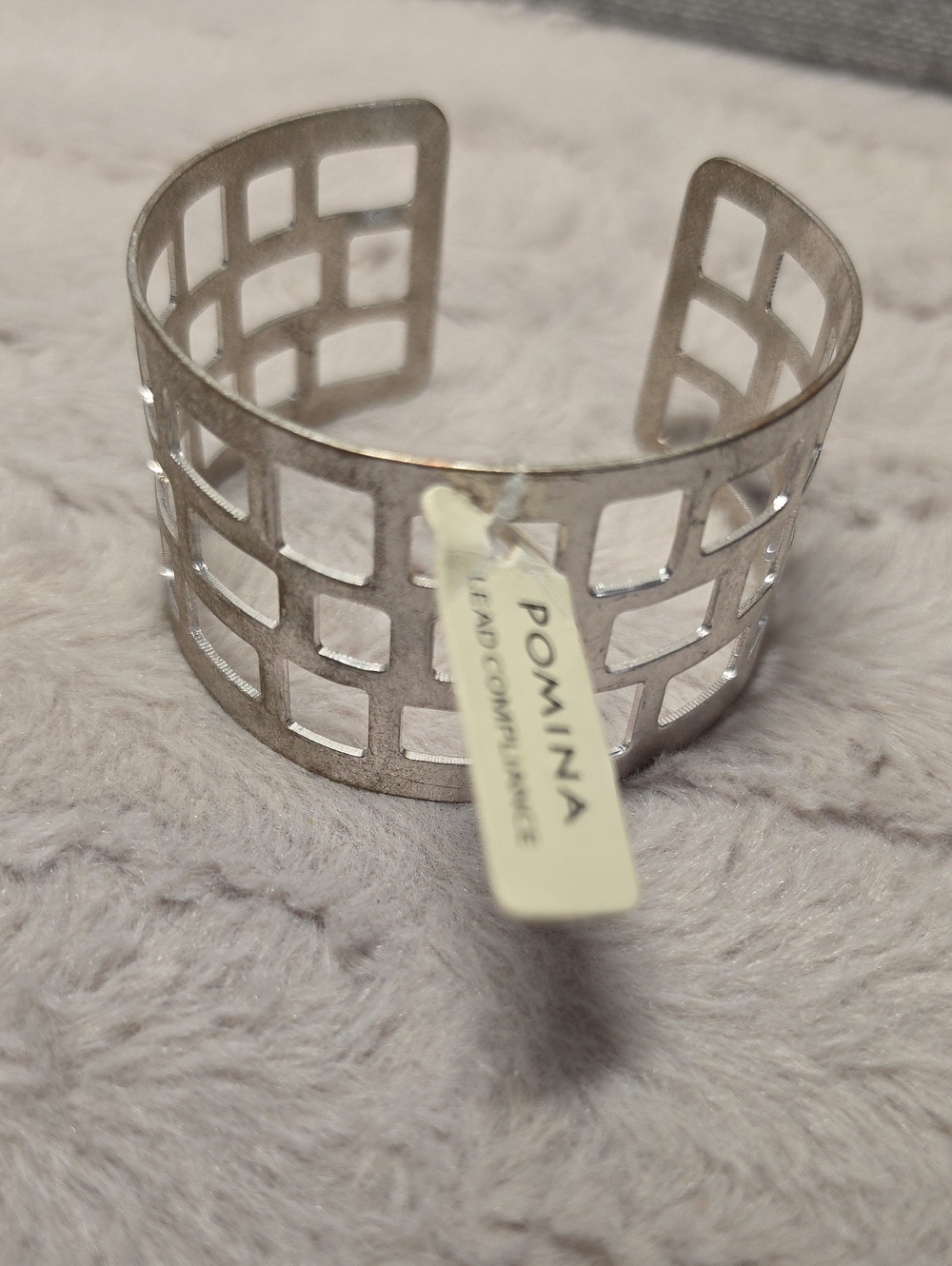 POMINA Silver Grid Cutout Cuff Bracelet
